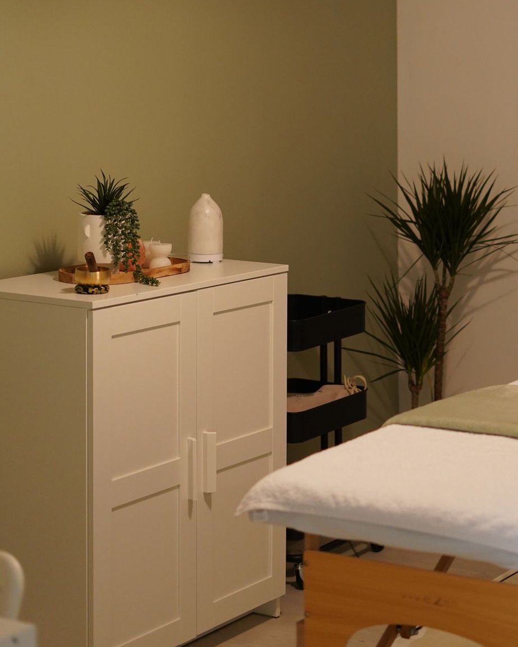 A calm, plant-filled treatment room